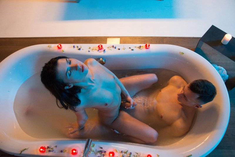 Girl and guy in the bathroom nude