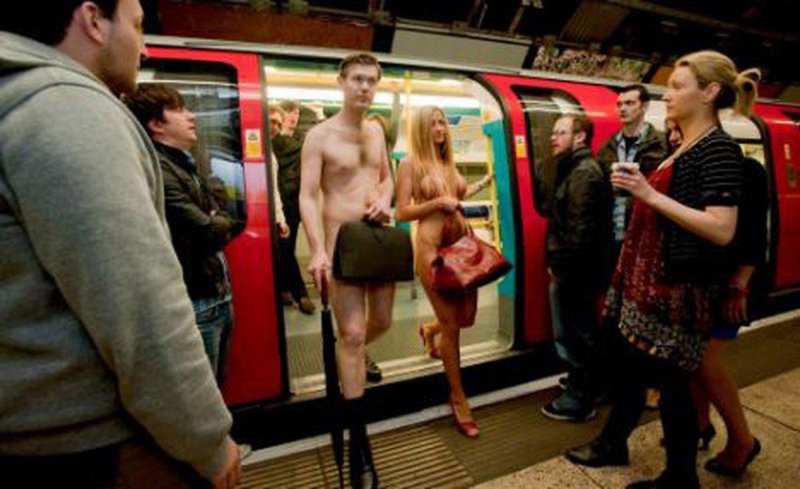 Naked women and men in the subway