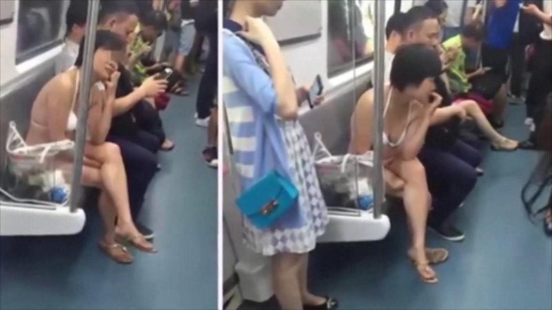 Naked Chinese women in the subway