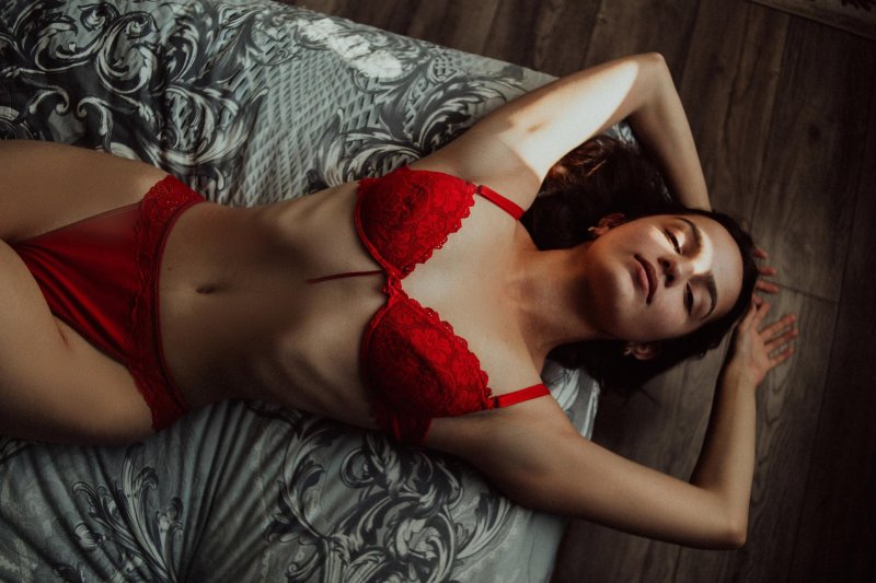 Girl in red underwear