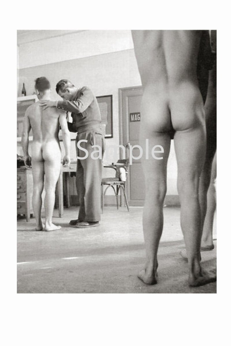 Naked men on a retro medical examination