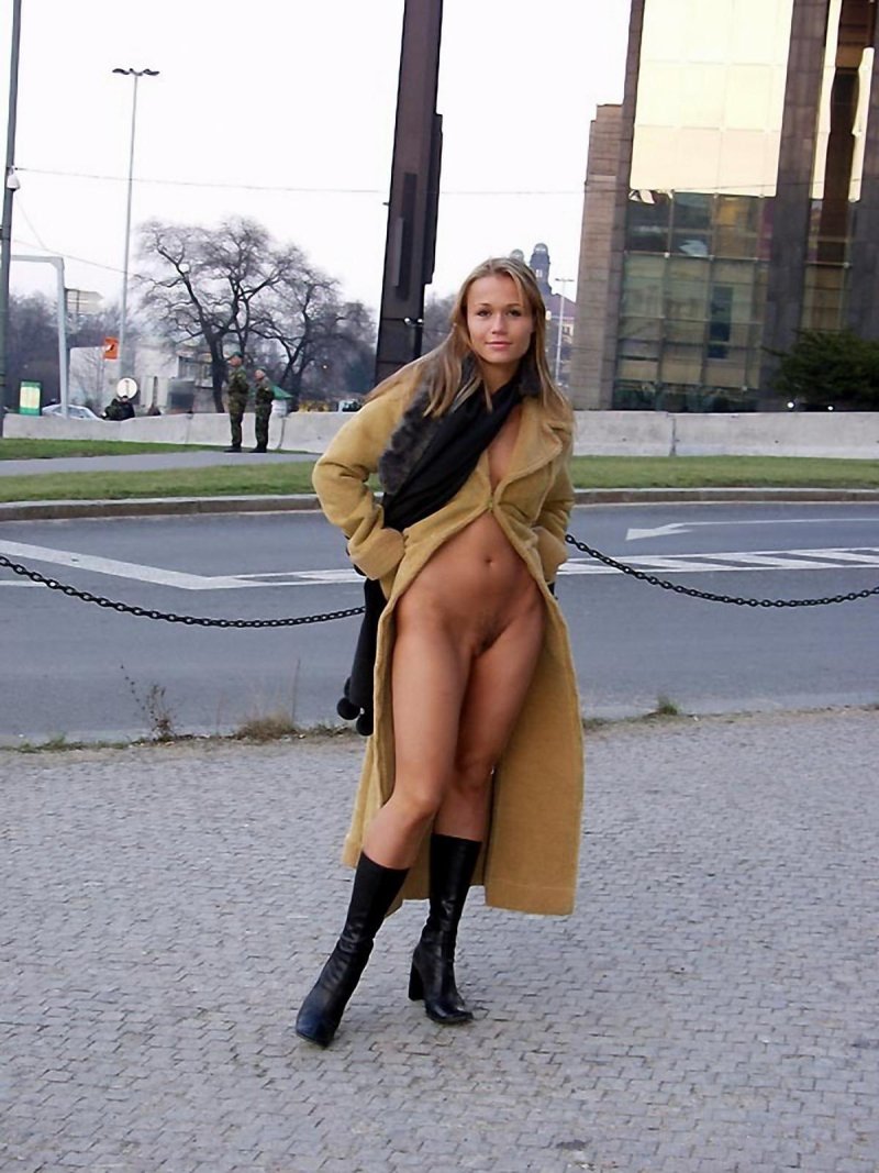 Naked women in a coat