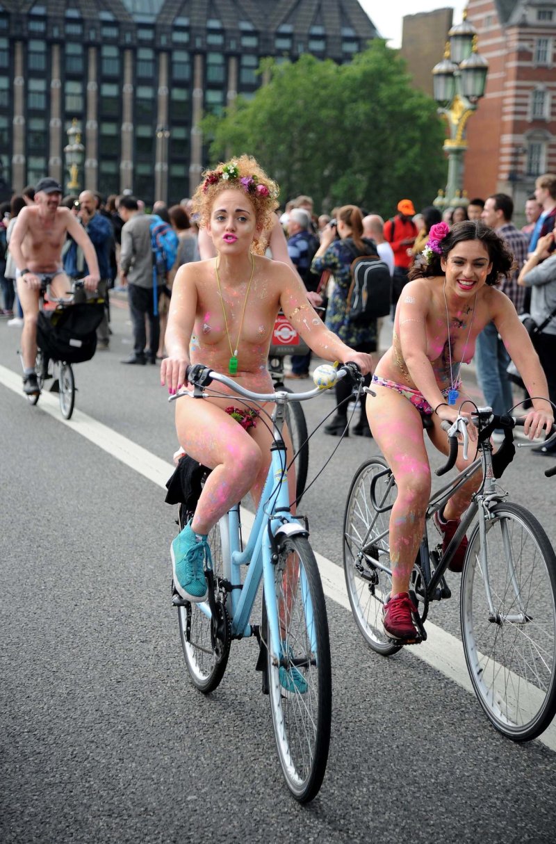 Naked cyclists on the street