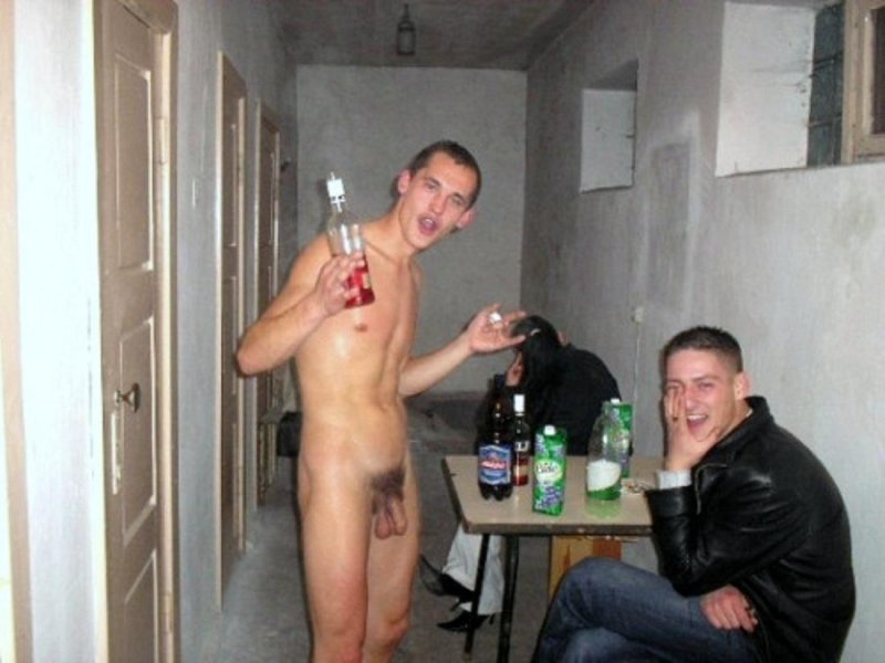 Drunk men naked without panties