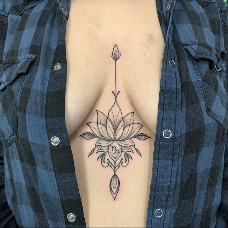 Tattoo between the female breast