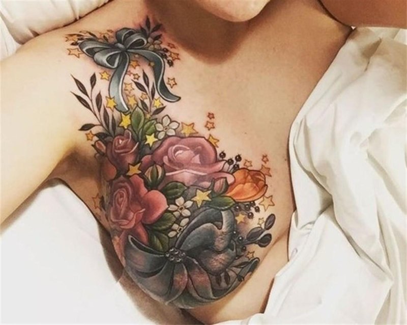 Female tattoos on the chest