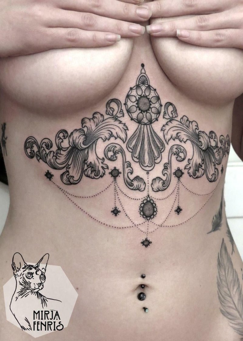 Sketch tattoo under the chest