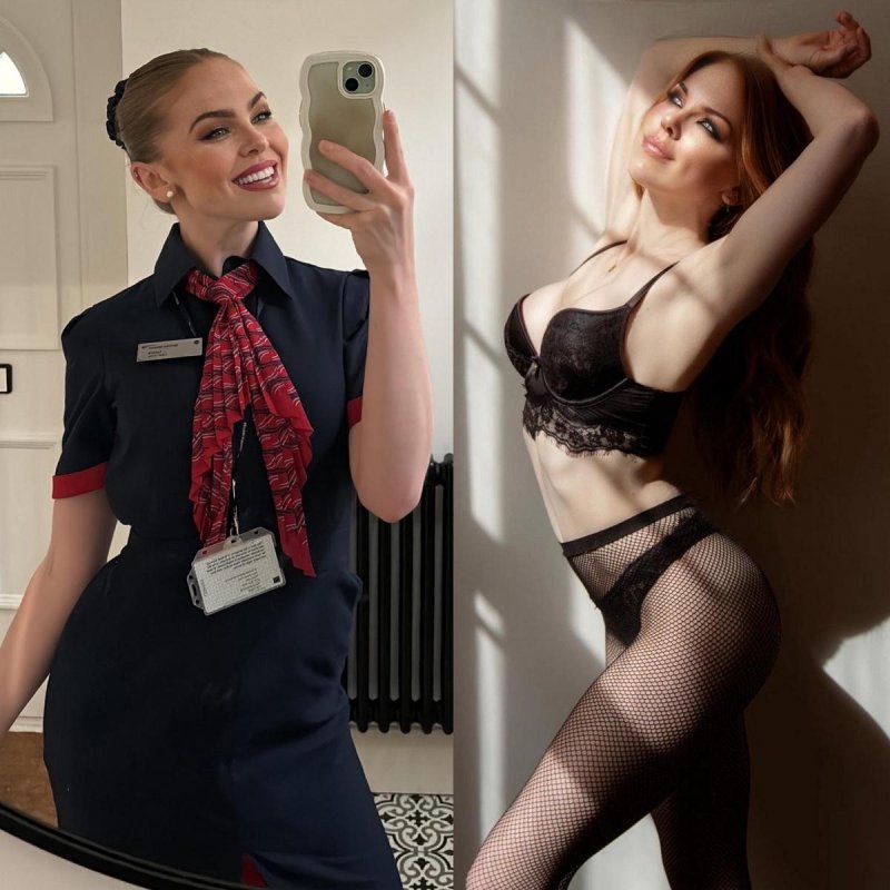 Naked stewardesses in stockings