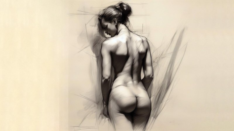 Female body drawing with a pencil