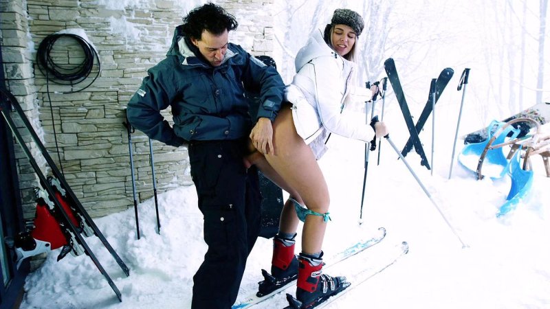 Naked skiers