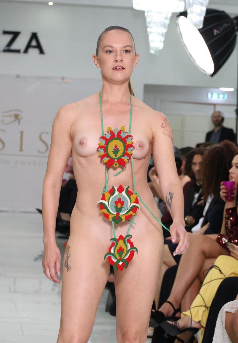 Naked fashion models on the catwalk
