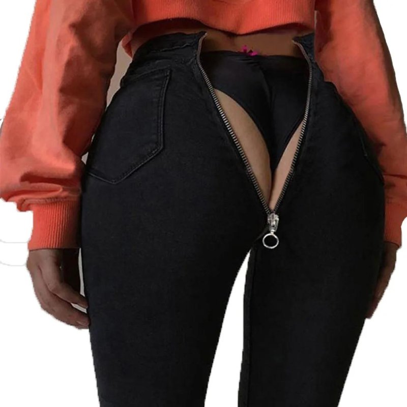 Jeans with a zipper behind women
