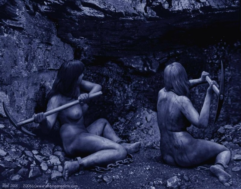 Naked slaves in mines