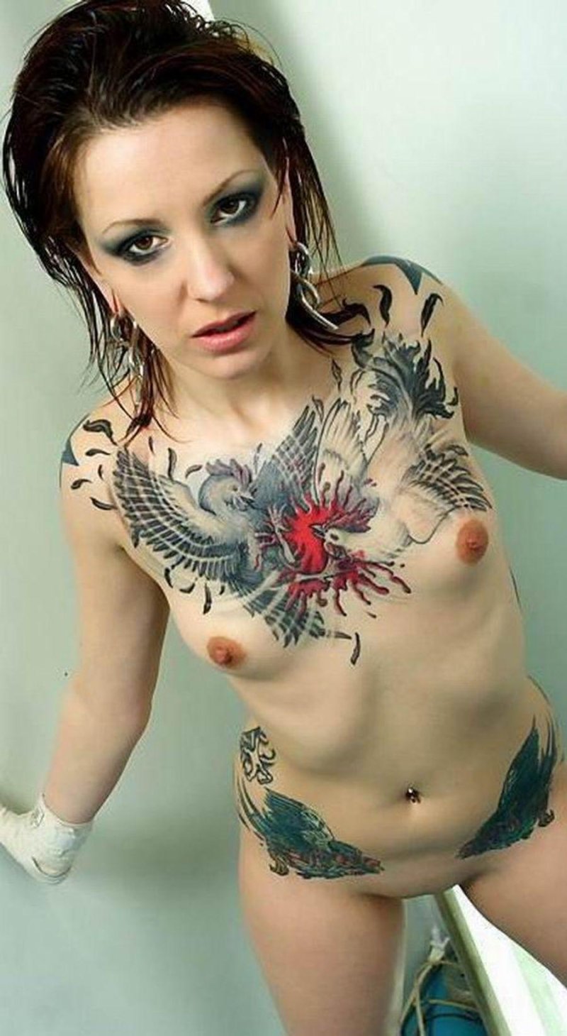 Naked women with tattoo and piercing