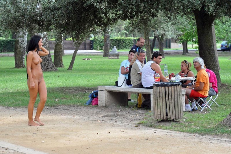 Walking naked along the street