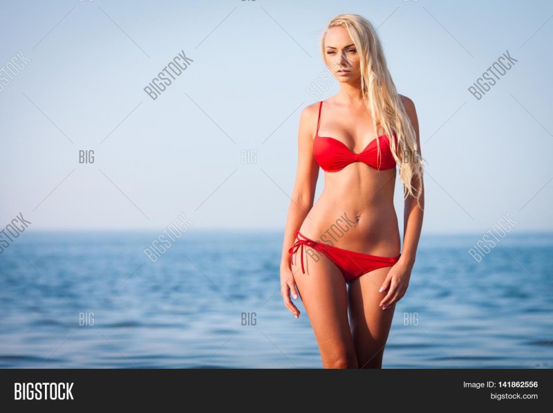 Blonde in red bikini