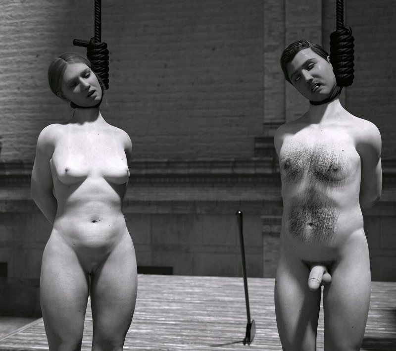 Naked woman hanged herself