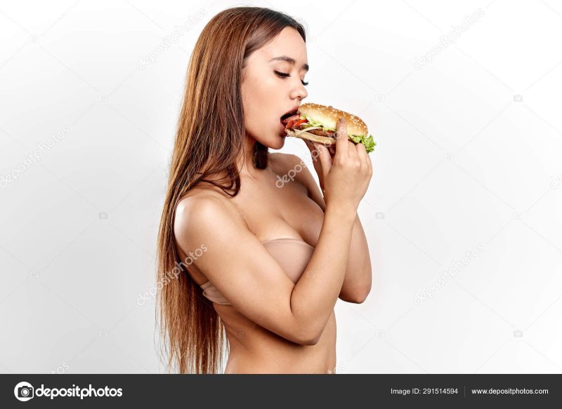 Girl with a hamburger Erotic photo shoot