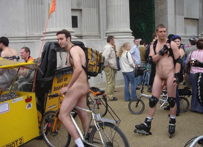 Naked women among dressed men