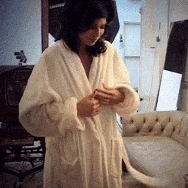 Opened a bathrobe