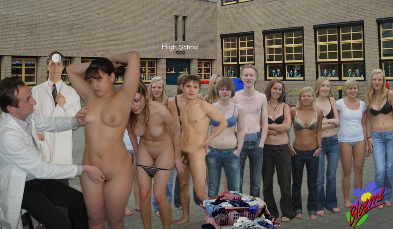 Naked schoolchildren in physical education