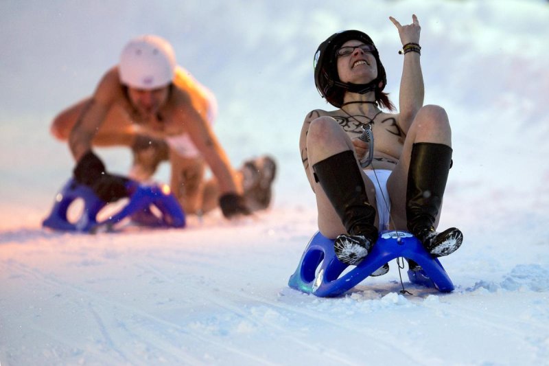 Girls on the sled naked