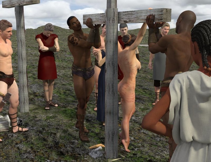 Naked women crucified D