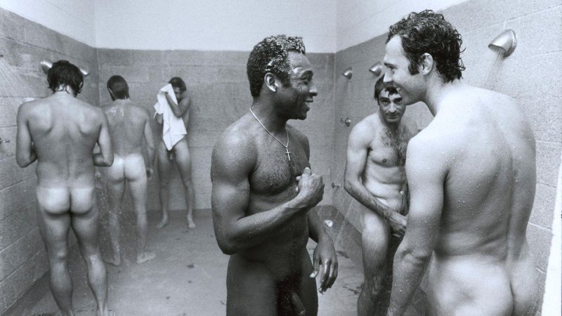 Naked football players in shower